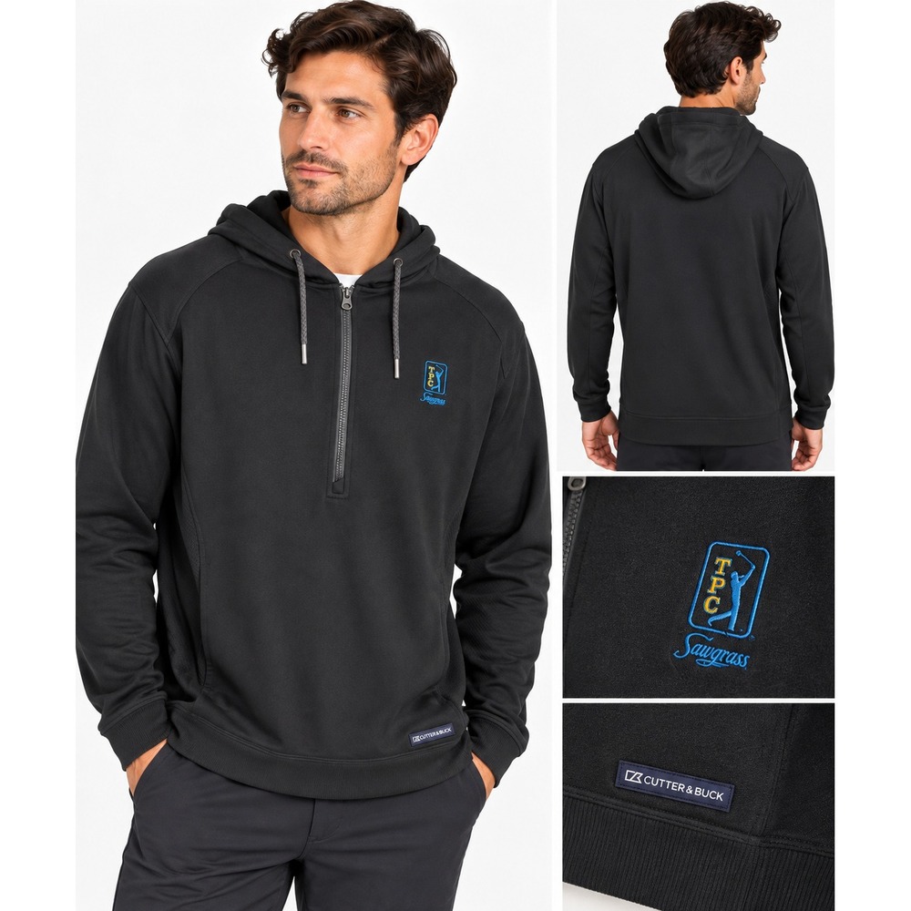 Cutter & Buck TPC Sawgrass Half Zip Hoodie Mens XXL Black Recycled Performance